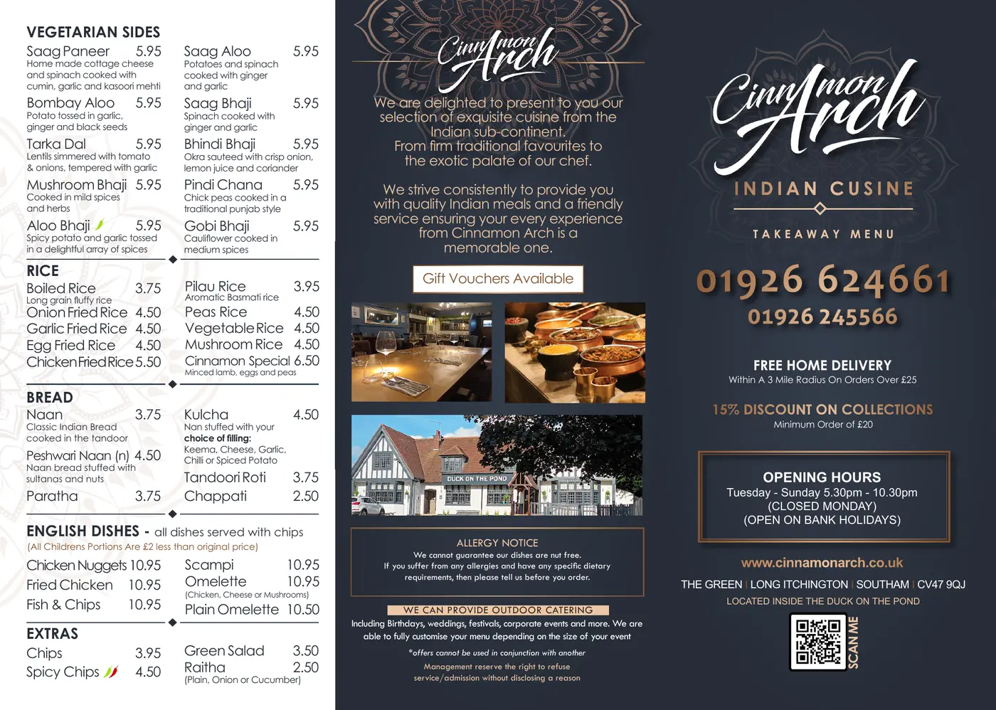 Cinnamon Arch takeaway menu page one
